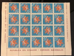 ECUADOR MINT STAMPS 1968 GRENOBLE OLYMPICS TETE BECH 20 SETS SHEET  NEW - Picture 1 of 6