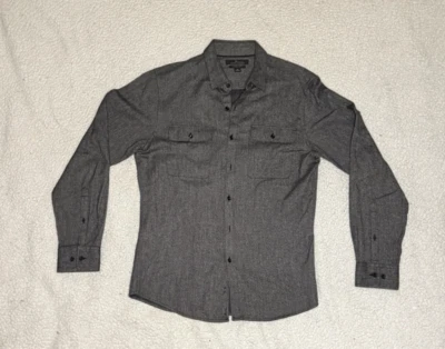 Camisa para hombre Mark Anthony gris calce ajustado manga larga abotonada talla pequeña Foto 1 de 3