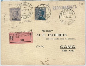 71513 - Storia Postale - AFFRANCATURA MISTA: EGEO + Rodi su RACCOMANDATA 1912 - Foto 1 di 1