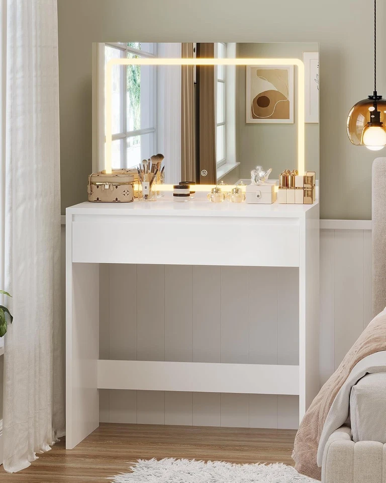 Schminktisch mit LED-Beleuchtung 3 Farben Schminktisch mit Spiegel Kosmetiktisch - Bild 1 von 4