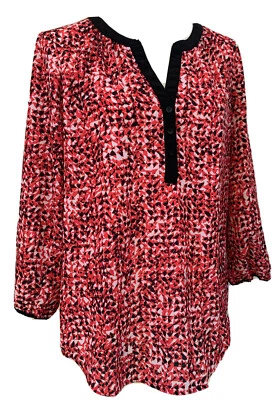 Blusa Pullover Túnica Willi Smith Mujer Sin Cuello Rojo Negro Estampado Pequeña NUEVA Foto 1 de 4