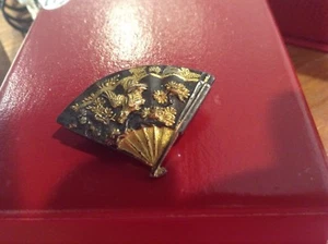 HERMOSO PIN/BROCHE DE VENTILADOR MEIJI SHAKUDO JAPONÉS ANTIGUO - Imagen 1 de 4
