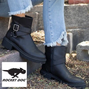 Rocket Dog Illume recycelte Damen-Bikerstiefelette schwarz UVP 95 £ - Bild 1 von 8