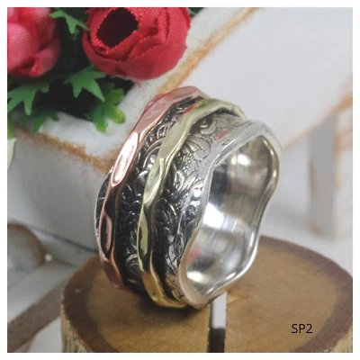 Anillo de Meditación Fidget Spinner Plata Esterlina 925 Ancho Floral Boho Plata, Oro Foto 1 de 4