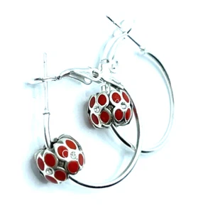 Brighton Mini Ring mit Blumen ROT Non Brighton Creolen Silber Ohrringe - 2 Perlen - Bild 1 von 6
