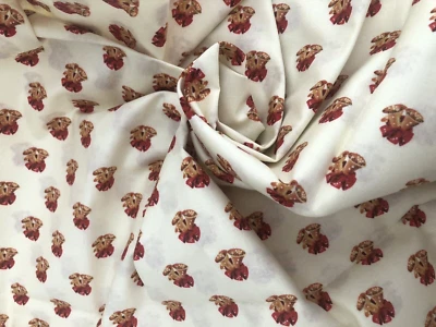 VTG 1 Yd Ivory Red QUILT Brass BELLS XMAS PRINT Cotton FABRIC  43WX36L Jo-Ann - Image 1 of 4