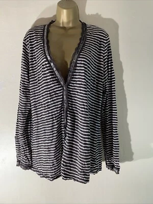 Womens Laura Ashley Uk 16 Brown&white Stripe Long Sleeve V Neck Casual Blouse - Image 1 of 4