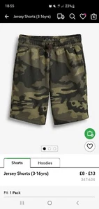 Boys Jersey Shorts Camoflauge Next 6 Years - Picture 1 of 5
