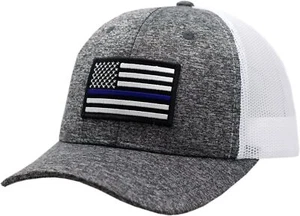 Blue Line Flag Snapback Trucker Mesh Charcoal/White 8964 - Picture 1 of 3
