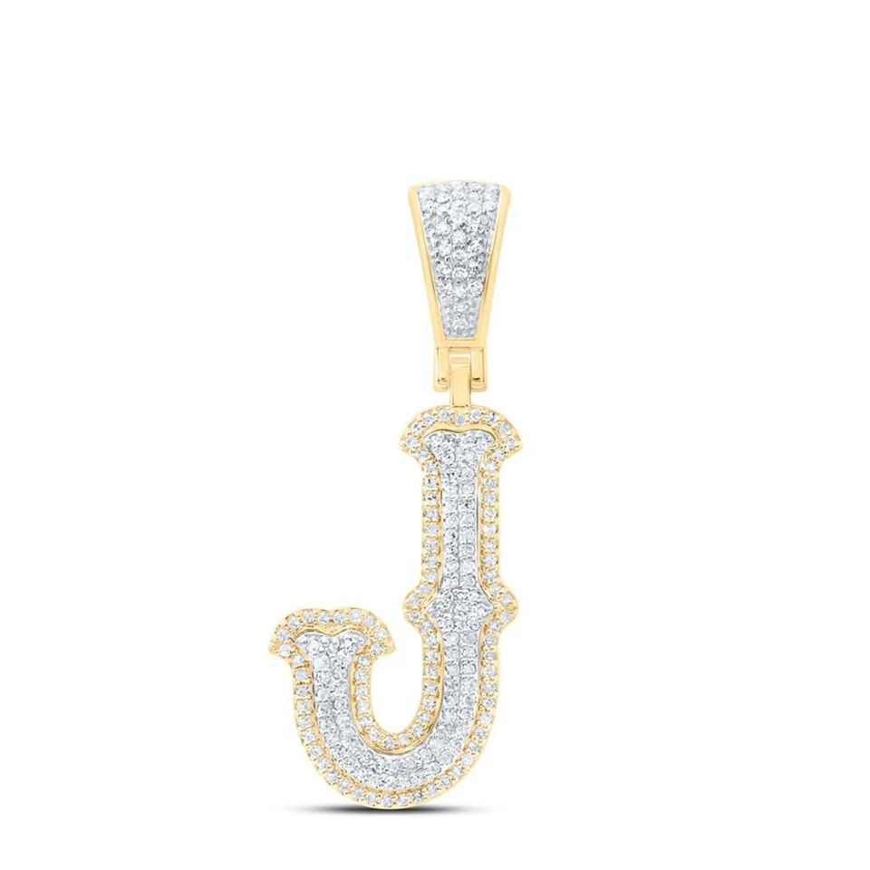 Colgante de oro amarillo de 10 quilates con fuente de bloque de diamantes reales letra en punta inicial J 1/2 quilates Foto 1 de 1