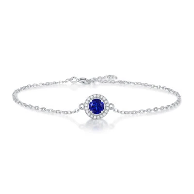 0.5CT Round Cut Lab Created Blue Sapphire Women's Bracelet 18K White Gold Finish - Image 1 of 4