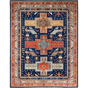 12'x14'5" Blue Hand Knotted Caucasian Design Wool 200 KPSI Oversized Rug R86408