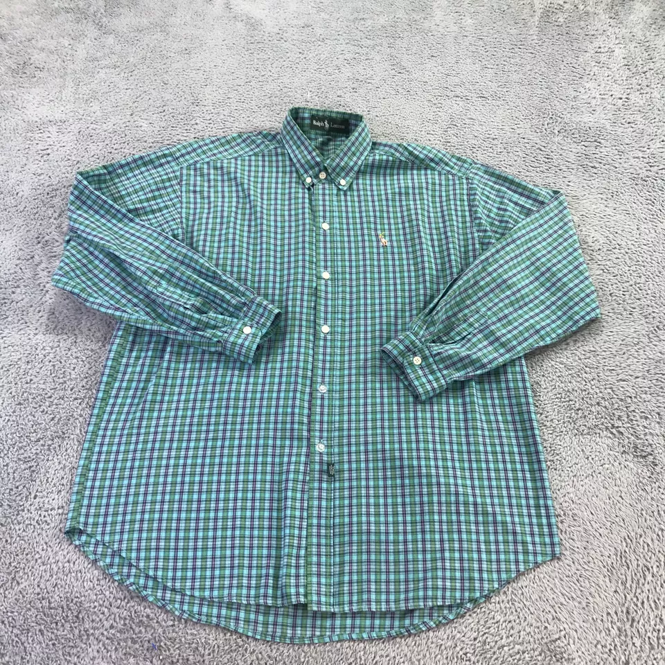 Vintage Ralph Lauren Green Label Shirt Mens Large  Button Up Green Check Pony - Image 1 of 4