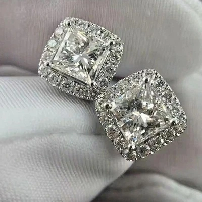 2 Ct Weiße Behandelte Diamant Ohrringe Princess Cut VVS1 Zertifiziert! - Bild 1 von 4