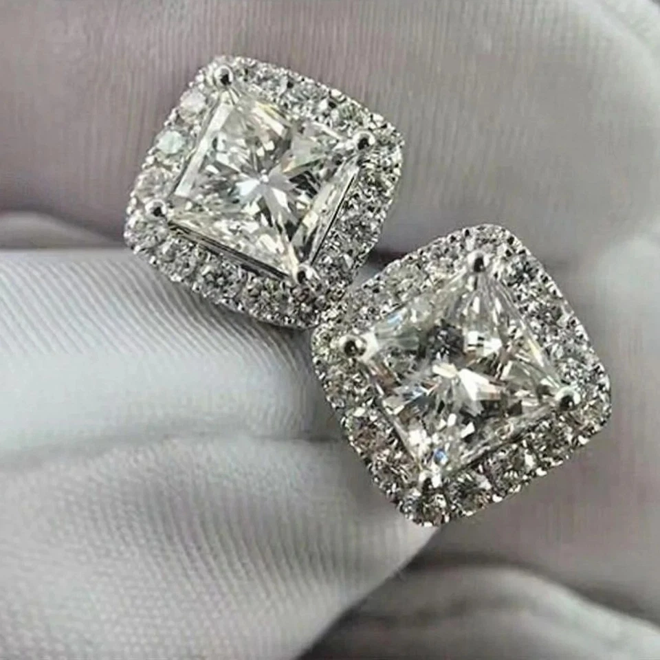 2 Ct Weiße Behandelte Diamant Ohrringe Princess Cut VVS1 Zertifiziert! - Bild 1 von 4