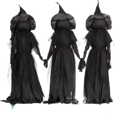 Halloween Decorations, Set of 3 Light Up Witches Holding Hands Witches with Stak - Image 1 of 4