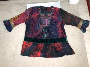 Calessa Womens Embroidered Velvet Tunic Top Size 3X Boho Artsy - Picture 1 of 6
