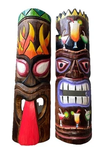 2er SET 20" TIKI MASKE HAWAIIANISCHE WANDKUNST INSEL WOHNDEKO STAMMESBAR TROPISCH - Bild 1 von 1