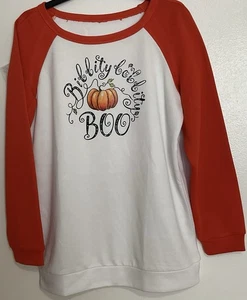 Halloween Sweatshirt Women’s Bibbity Bobbity Boo Pumpkin Graphic Long Sleeve M - Picture 1 of 7