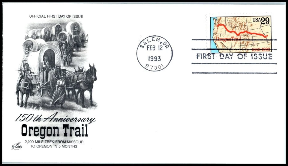 1993 Oregon Trail Pioneers 150th year Sc 2747 FDC ArtCraft premium cachet UA - Image 1 of 1