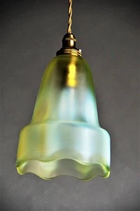Collectible British Vaseline Glass Lamp Shade & Hanging Hardware UK From JAPAN - Picture 1 of 9