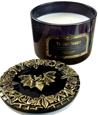 Modern Alchemy Halloween Candle    FRIGHT NIGHT   Gorgeous Metal Bat Lid  2 wick - Image 1 of 4