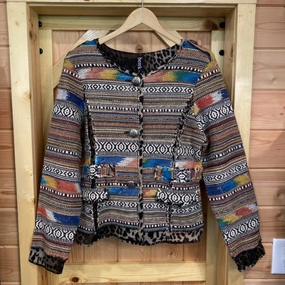 Berek Art to Wear Jacket Blazer Southwestern Tapestry Sheer Leopard Boho Western - Image 1 of 4