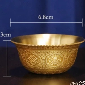 Brass Water Supply Bowl Tibetan Eight Auspicious Signs Holy Water Cup Ornament - Picture 1 of 3