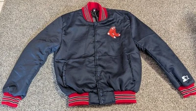 Boston Red Sox Satin Jacket – 90s Style MLB Varsity Bomber Navy Blue - Image 1 of 4