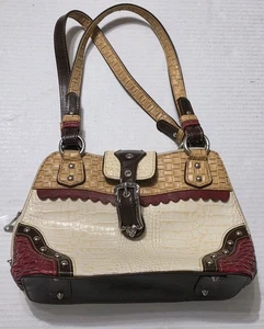 M.C. Mark Chantal Bag; Tooled Embossed Leather; Multicolor Double Handle Bag  - Picture 1 of 18