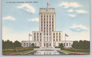 Postal del edificio del Ayuntamiento en Houston Texas c1950 - Imagen 1 de 2