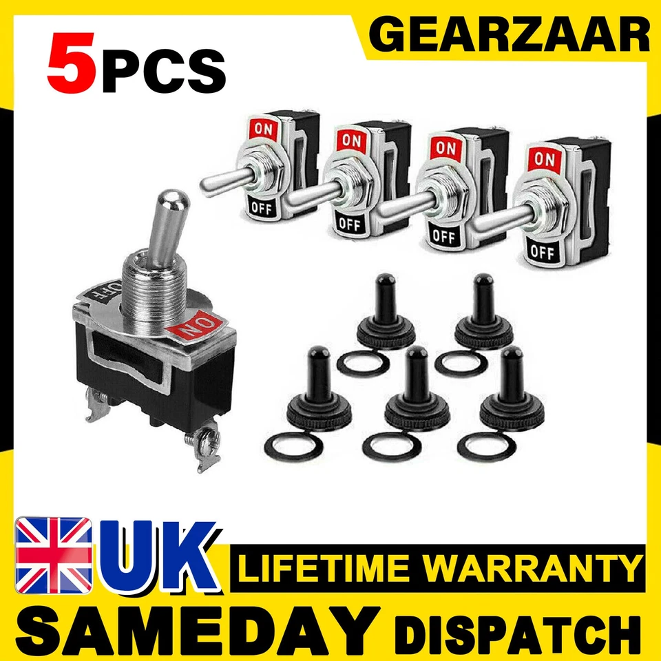 GEARMONSTER 5PCS Waterproof Toggle Flick Switch 12V ON/OFF Car Dash Light Metal 12Volt