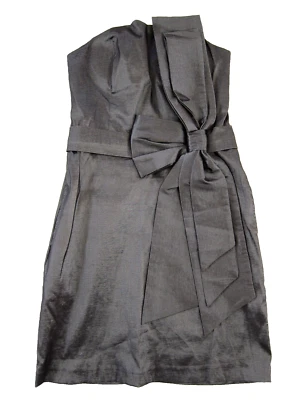 Twentyone Grey Metallic Silver Stretch Pocket Strapless Bow Prom Cocktail Medium - Image 1 of 4
