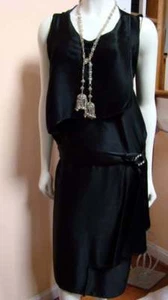 Vintage Deco Black Silk Charmeuse Dress with RStone Pin - Picture 1 of 1