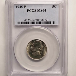 1945 *P* JEFFERSON SILVER NICKEL  PCGS MS64  **NICE COIN**FREE SHIPPING* G1160 - Picture 1 of 4