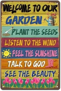 Vintage Welcome to Our Garden Sign - 8X12 Inches Decorative Sign for Outdoor Use - Picture 1 of 5
