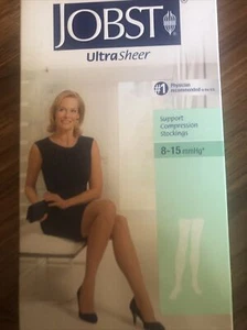New Jobst Ultra sheer THIGH HIGH Silky Beige Large Support Compression Stockings - Picture 1 of 5