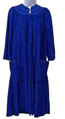Bata Abrigo Casa Vintage Grande Azul Terciopelo 39" Salón Broches Bolsillos C.K Kaye Foto 1 de 4