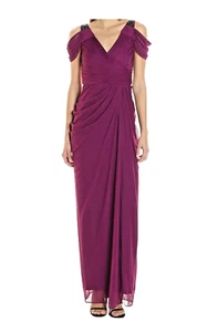 Neu ohne Etikett von Adrianna Papell drapiertes schulterfreies Kleid/Kleid Granatapfel Größe 8 - Bild 1 von 10