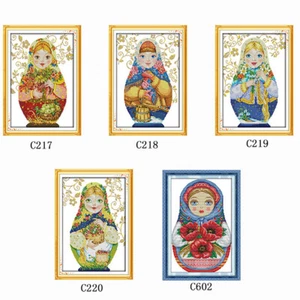Russian Doll Pattern Cross Stitch Kits Printed Canvas 11CT/14CT Embroidery Sets - Picture 1 of 23