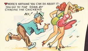 Comic Postcard - Man Chasing 2 Women - Sexy Risque Saucy - Picture 1 of 2