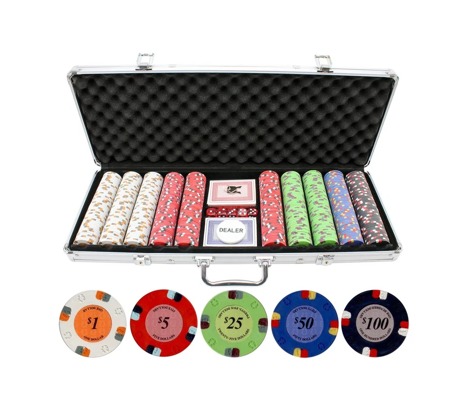 13.5g 500pc Lucky Horseshoe Clay Poker Chips Set - Las Vegas Casino Quality P... - Image 1 of 1