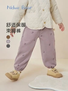 Girl's winter fleece pants casual pants thickened chrrey pattern violet 4T - Picture 1 of 6