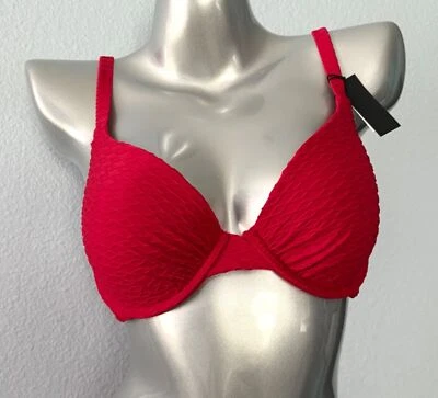 Victoria's Secret Swim Bikini Top Red Textured Underwire Nwt 40C - Image 1 of 3
