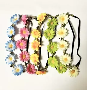 5pc Boho Stretchy Daisy Flower Hippy Colorful Headband Set