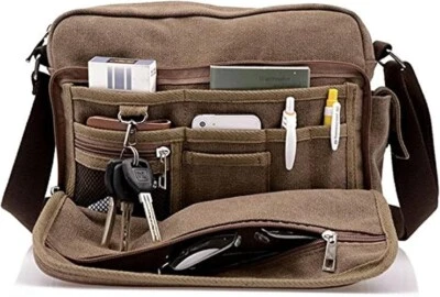 Travel Satchel Handbag Gifts Men Canvas Crossbody Messenger Bag Shoulder Retro - Image 1 of 4