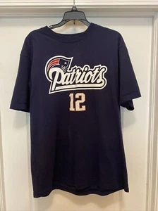 Camiseta Tom Brady New England Patriots 12 Azul Reebok Logotipo Medio Camiseta Estilo - Imagen 1 de 7