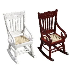 1:12 Pocket Miniature Furniture Wooden Rocking Chair Suitable For Doll House AUS - Picture 1 of 11