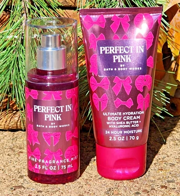 2PC 2025 VALENTINE'S DAY~🩷🎀PERFECT IN PINK~Bath Body Work MIST/CREAM Travel Sz - Image 1 of 2