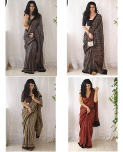 Pakistani Indian Wear Sari Chanderi cotton Bollywood Saree Blouse Women DESIGNER - Picture 1 of 5